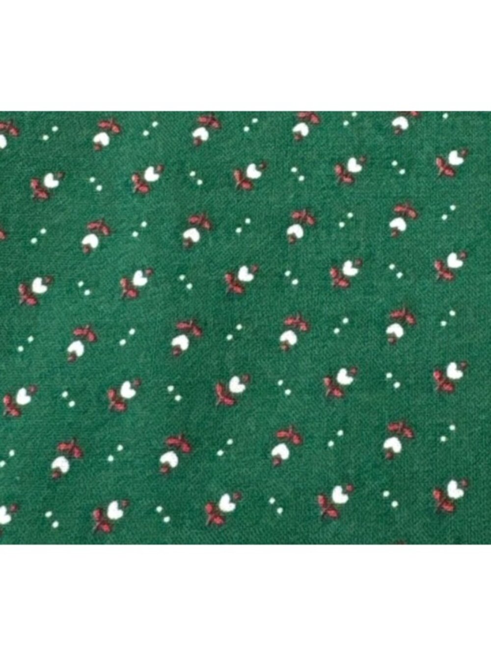 Green Cotton Fabric Tiny Red White Floral Pattern 26" x21" Sewing Quilting